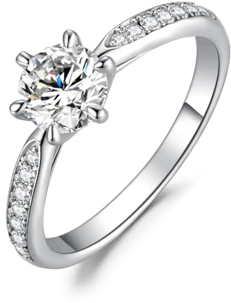 JewelryPalace 0,5ct klassisk solitärring för kvinnor 14K vitguldpläterade med Moissanite Creation, Simulerad Diamant Sidostensringar, Enkel Ring Förlovning Smyckesset Kvinnor 9,5