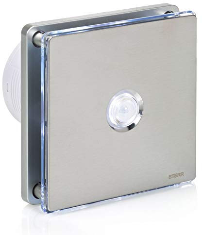 STERR Silver Bathroom Fan 4 inches / 100 mm with LED + PIR - Extractor Fan - Stainless Steel Front - Modern Look - BFS100LP-S - 10 W