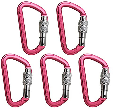 ALPIDEX 5 x Schraubkarabiner Set Aluminium Kletter Karabiner Screw Carabiner Schraubverschluss Kletterausrüstung Bergsteigen, Farbe:pink