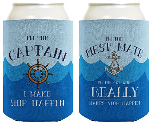 Funny Boating Gifts Captain First Mate Ship Happen Bundle Standard Size - 2 Pack - Nautical Can Coolers
