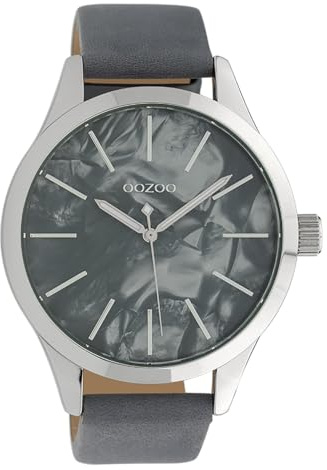 Oozoo Damenuhr mit Lederband 45 MM Perlmutt/Grau C10074