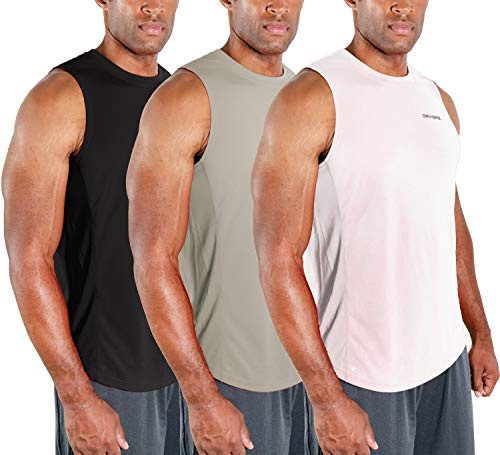 DEVOPS 3 Pack Sleeveless Men's Muscle Shirts Dry Fit Tank Top (Large, Black/Gray/White)