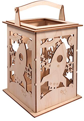 Rayher Holz Laterne Rakete, mit Griff, 15,3x15,3x26,5cm, Holzbausatz, 15-tlg,Windlicht, für LED-Kerze, Lichterkette, FSC Mix Credit, 62894505, Natur