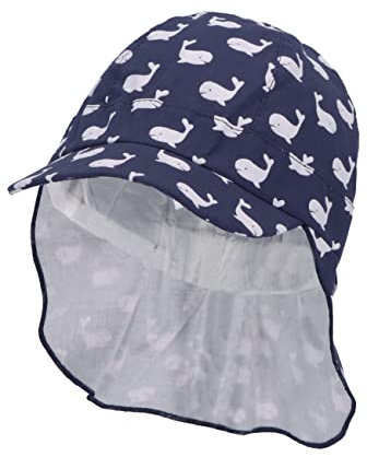 Sterntaler Baby Jungen Schirmmütze Baby Schirmmütze Nackenschutz Wale - Schirmmütze Baby, Baby Mützen - aus Baumwolle - blau, 51