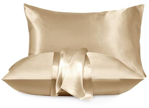Moonlight Bedding Champagne Satin Pillowcases 2 Pack – Soft & Smooth Feels Like Silk Pillowcases for Hair and Skin Care