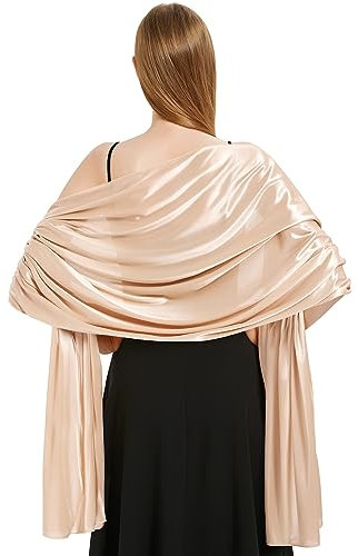 Vijamiy Satin Chiffon Stola Damen Festlich,Stola Für Abendkleid Farbenfrohe Eleganz Weicher Schultertuch Für Brautkleider、Party、Hochzeit、Geschenk(Champagner)