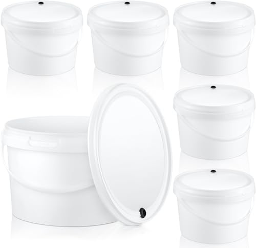 Hushee 6 secchi per fermentazione rotondi da 1 gallone con coperchio, senza BPA, per fermentazione per uso alimentare, fermentatore per vino, birra, vino, idromele, sidro, bevande fermentate