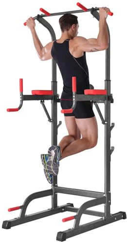 NaKeah Power Adjustable Hauteur Pull up & Dip Station multi-fonctions Multi-fonction Force Training Training Fitness Workout Station for Home Gym,Noir