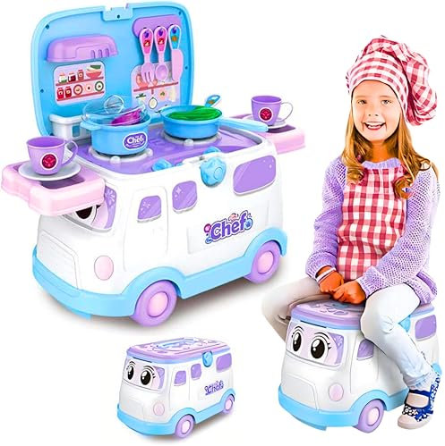 SGM Kitchen Playing Vehicle Toy Set, Kids Kitchen Playset with Pot,Pan | Moving Van Kitchen Playing Vehicle Toy Set for Kids Storage Box, Pretend Play Kitchen Toy with Cut Play Food (661-541)