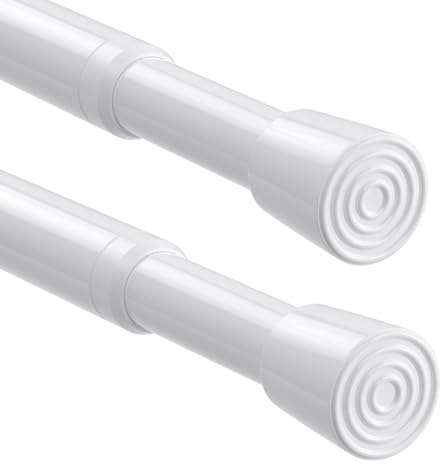 Pack of 2 Curtain Rods, No Drilling, 80-150 cm, Telescopic Curtain Rod for Clamping, Tension Rod, Clamping Rod for Curtains, Shower Rail, White
