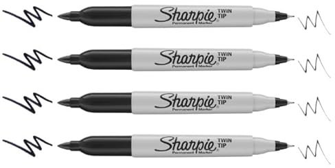 Sharpie Twin Tip Permanent Markers | Fine & Ultra-Fine Points | Black | 4 Count in a plastic bag