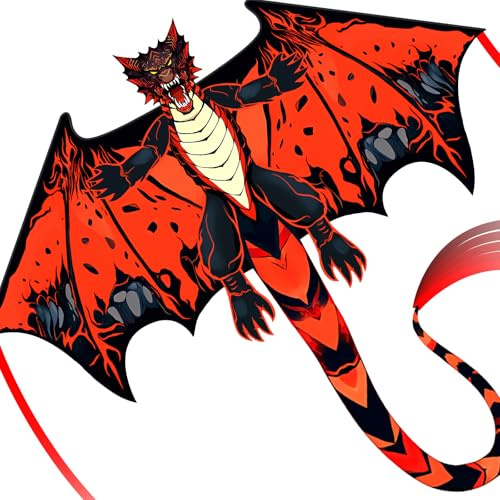 SGftre Red Evil Dragon Aquilone per bambini e adulti, facile da volare, corda singola con coda, per aquiloni da spiaggia, per attività all'aperto, feste in famiglia e giochi in spiaggia (drago rosso