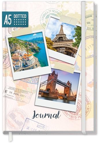 paper&you® dotted Journal A5 – Anteckningsbok prickat Travel Memories | 156 numrerade sidor med prickat papper, gummiband och bokmärke – för dagbok, skisser, listor och kreativa anteckningar