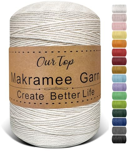 OurTop Premium makramégarn, naturligt, 2 mm x 840 m, makramésnöre, makramérep, garn för gör-det-själv-hantverk, vävning, dekoration, hängande växt växt hängare