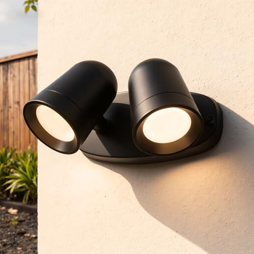 JNR Lampe d'extérieur murale IP65 Applique murale étanche pour l'extérieur, double spot extérieur en aluminium Lampe d'extérieur murale avec 2 * 5W GU10 blanc chaud, Noir