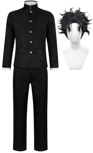 Zhongkaihua Okarun/Takakura Ken anime cosplay kostym herr gymnasieuniform svart jacka och byxor hela set med peruk och glasögon för halloween karneval utklädningsdräkt