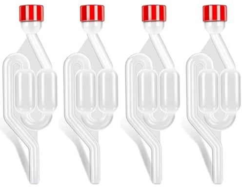Yilceemy 4 Piezas Esclusa de Fermentación, Tubo de Fermentación, Válvula de Escape de fermentación, con Tapa de plástico, adecuadas para la fermentación de Vino, Cerveza, Jugo y Kimchi