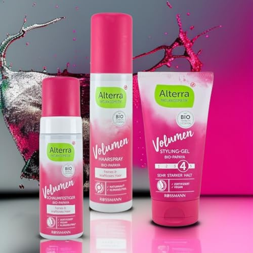 Naturkosmetik Volumen Haarstyling-Set (3-teilig) | mit Bio-Papaya | Schaumfestiger, Haarspray & Styling-Gel für feines Haar | Zertifizierte Naturkosmetik & Vegan(Alterra)