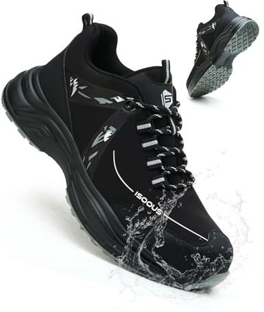 ISOOUS Steel Toe Shoes for Women Men Wide Waterproof Non Slip Work Sneakers Lightweight Breathable Safety Tennis Shoes Comfortable Construction Work Safety Puncture Proof Indestructible Work Shoes