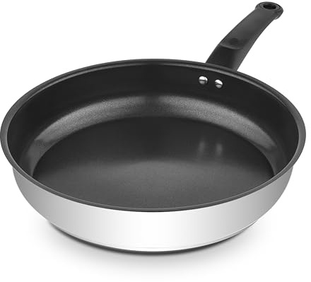Swan Townhouse 28cm Ceramic Non-Stick Stainless Steel Frying Pan with Staycool Handle, Induction Compatible, Dishwasher Safe, Free from PTFE, PFOA, Lead and Cadmium, SWPS5034SS