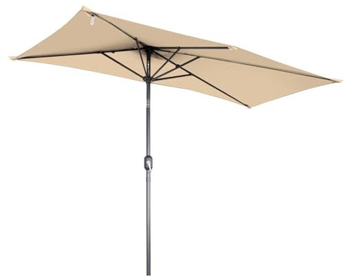 Angel Living 2.5 x 1.3 m Semi Sombrilla de Jardín Cuadrado de Acero y Poliéster, Parasol Inclinado con Manivela, Sombrilla con Mástil Acero 38mm, para Balcón Terraza Patio Jardin (Beige)