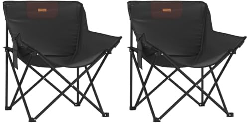 Yisssmeng Set di 2 sedie da campeggio pieghevoli, colore nero, 59 x 54 x 67 cm, in poliestere 600D con tasca laterale fino a 110 kg, robusto telaio in acciaio per giardino, balcone, terrazza, spiaggia