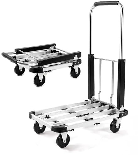 Vikbar handlastbil, plattformsvagn i aluminiumlegering, 150 kg lastkapacitet, rullande flatbäddsvagn docka för hemmakontor, butik, garage, lager