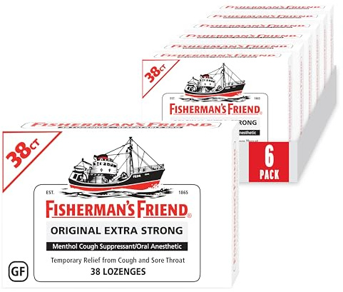Fisherman's Friend Original Extra Strong Cough Lozenges (38 Drops x 6-Pack), 10mg Natural Menthol, Cooling Relief from Sore Throat, Persistent Cough & Everyday Irritation, Vegan & Gluten-Free