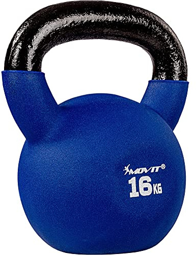 MOVIT Kettlebell Pro, haltère sphérique en Fonte avec revêtement en néoprène, 12 Variantes : 2 à 24 kg, testé au Niveau des substances nocives, haltère d'élan, 16 kg Bleu foncé