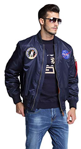 CORIRESHA Mens NASA Embroidery Badge Slim Fit Bomber Jackets Zipper Windbreaker