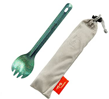 TiTo Bright Colorful Titanium Spork for Outdoor Camping Light Weight Titanium Spoon for Travel Home with Cloth Bag (Green Spork)