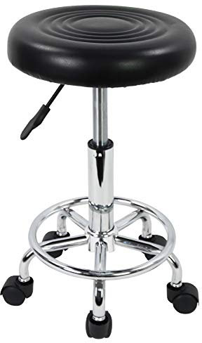KKTONER Rollhocker höhenverstellbar 49-64cm mit Fußstütze drehbar aus Kunstleder Schwarz