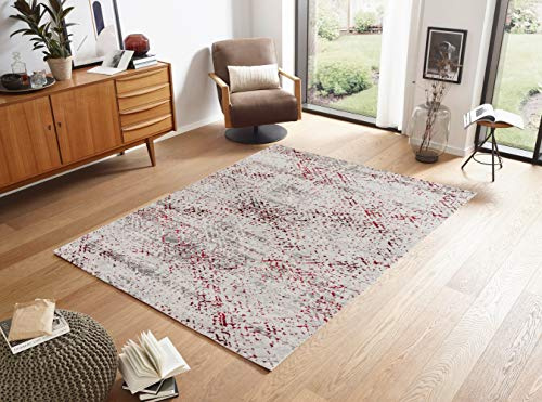 Hochwertiger Designer Teppich Antea - Moderne Kurzflorteppiche - Wohnzimmerteppich im Vintage Design - 80 x 150cm, rot/Creme