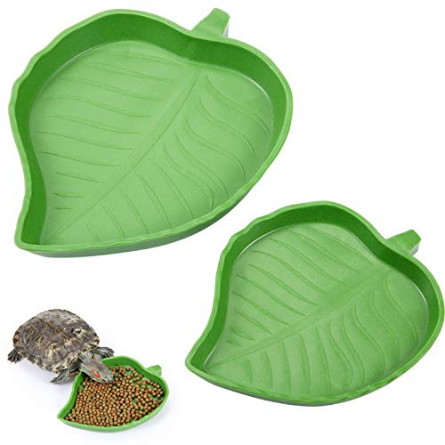 Boao 2 Pieces Leaf Reptile Food Water Bowl Plate Turtle Feeding Dishes for Tortoise Corn Snake Crawl Pet Bearded Dragon, Lizards, Gecko Drinking and Eating, 2 Sizes