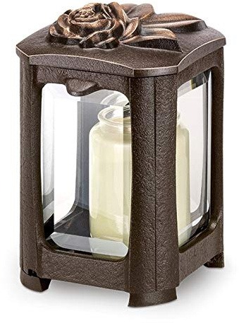 legendURN Grave Lantern Bronze with Rose in Several Colors | Grave Lantern or Lamp Bronze with Rose