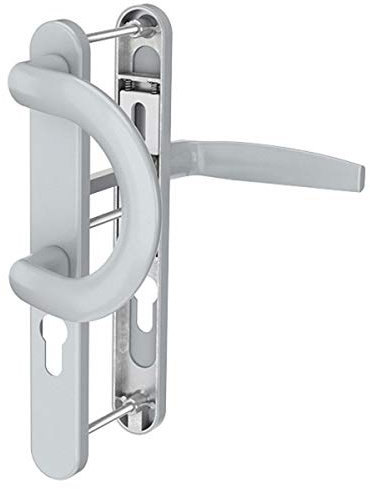 Langschildgarnitur Silber pulverbeschichtet 92mm Schmalrahmengarnitur PZ Wechselgarnitur Nebeneingangstür Haustür (Bügelgriff/Drücker, Türstärke 71-86mm)