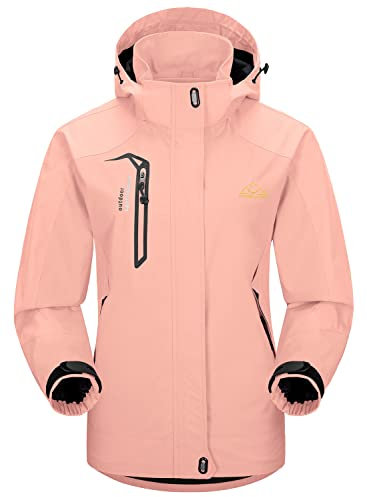 YSENTO Damen Wanderjacke Wasserdicht Outdoor Jacke Leicht Windbreaker Übergangsjacke Regenjacke Softshell Funktionsjacke(Rosa,2XL)