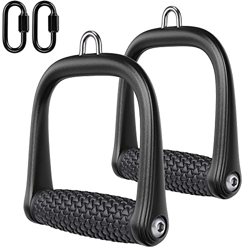 BeneLabel Gym Handle, 2pcs Cable Machine Attachment Tricep Pulley Grip Pull Down D Handle for Fitness Exersice Bands/Crossover/Strength Training Rotatable Handle with Carabiner, Triangle Pattern