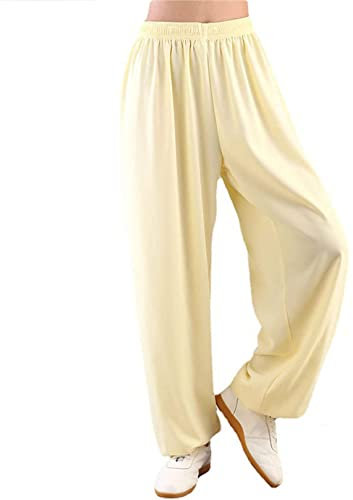 WoCOyo Taiji Training Hose Unisex Gemütlich Freizeit Chinesische Kampfkunst Tai Chi Kung Fu Qigong Shaolin Baumwolle Plus Seide Weite Beine Elastische Taille Tai Chi Kung Fu Hose,005,XXS