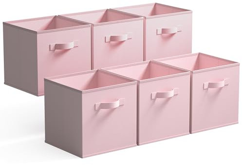 GRANNY SAYS Aufbewahrungswürfel Stoff, 6 Stück Aufbewahrungsboxen für Würfelregal, Regalkörbe 26,7 x 26,7 x 28 cm Rosa Regalboxen mit Griffen, Stoffkisten Aufbewahrung für Kallax Regal Faltboxen