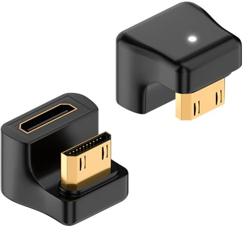 Duttek Adaptador Mini HDMI en Forma de U de 8 K, Adaptador de extensión Mini HDMI Macho a Hembra de 48 Gbps, con indicador LED de Trabajo para cámara, videocámara, Tableta, PC (Paquete de 2)