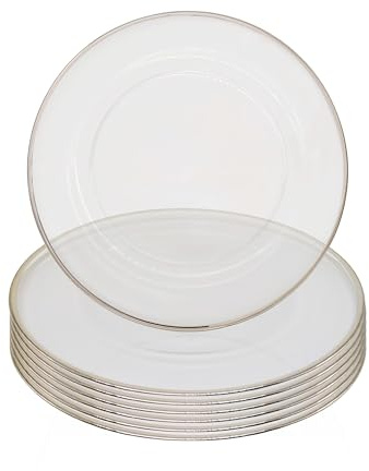 Trimming Shop Sottopiatti trasparenti da 33 cm, con bordo argentato, piatti decorativi trasparenti per tavolo da pranzo per eventi, matrimoni, banchetti, feste, casa e sala da pranzo, confezione da 6