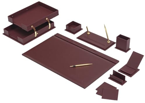 Organizzatori da scrivania - Accessori da scrivania - Organizzatore da scrivania in pelle - Set in pelle - Accessori da scrivania - Accessori da ufficio (Borgogna)