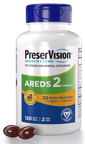 PreserVision AREDS 2 Eye Vitamin & Mineral Supplement with OCUSorb, 120 Vegan Soft Gels, Contains Lutein, Zeaxanthin, Vitamin C & E, Zinc, & Copper, Eye Health Supplements for Adults