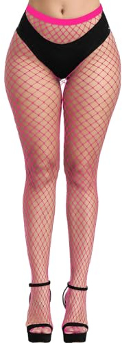 Hot Pink Fishnet Stocking for Women, PLULON High Waist Tights Women Fishnet Tights Neon Fishnets Pantyhose Stockings