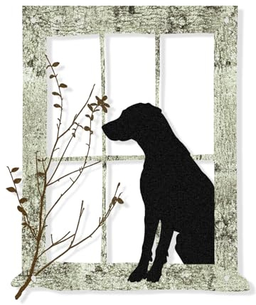 Luccyle Decorazione da parete in metallo con cane, decorazione artistica con animali, decorazione da appendere per la casa, ornamento con sagoma di cane per fattoria, giardino, soggiorno