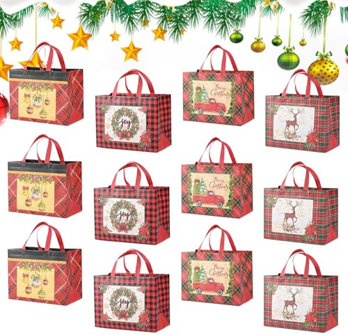 Bolsas De Navidad Con Asas 12 Piezas Sacos de Envoltura Festivos de