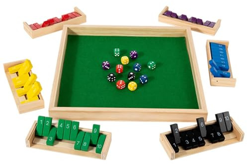 DIGNFENG Shut the box, 6-spelare, tärningsspel, trä med 12 tärningar, hopfällbart brädeset för 6 personer, brädspel, vuxna barn, brädspel, familj, festspel, flera färger