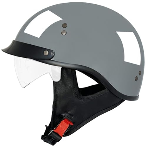 Casco a metà, Caschi da moto per uomini, Casco da moto jet per Donna Uomo Caschi da moto leggero retrò ECE Omologato Caschi da skateboard per Scooter Street Motocross Cruiser 9,L=59-60cm