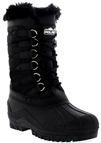 Polar Damen Nylon Kaltes Wetter Im Freien Schnee Ente Winter Regen Pelz Cuff Lace Stiefel - Schwarz - BLK38 AYC0132
